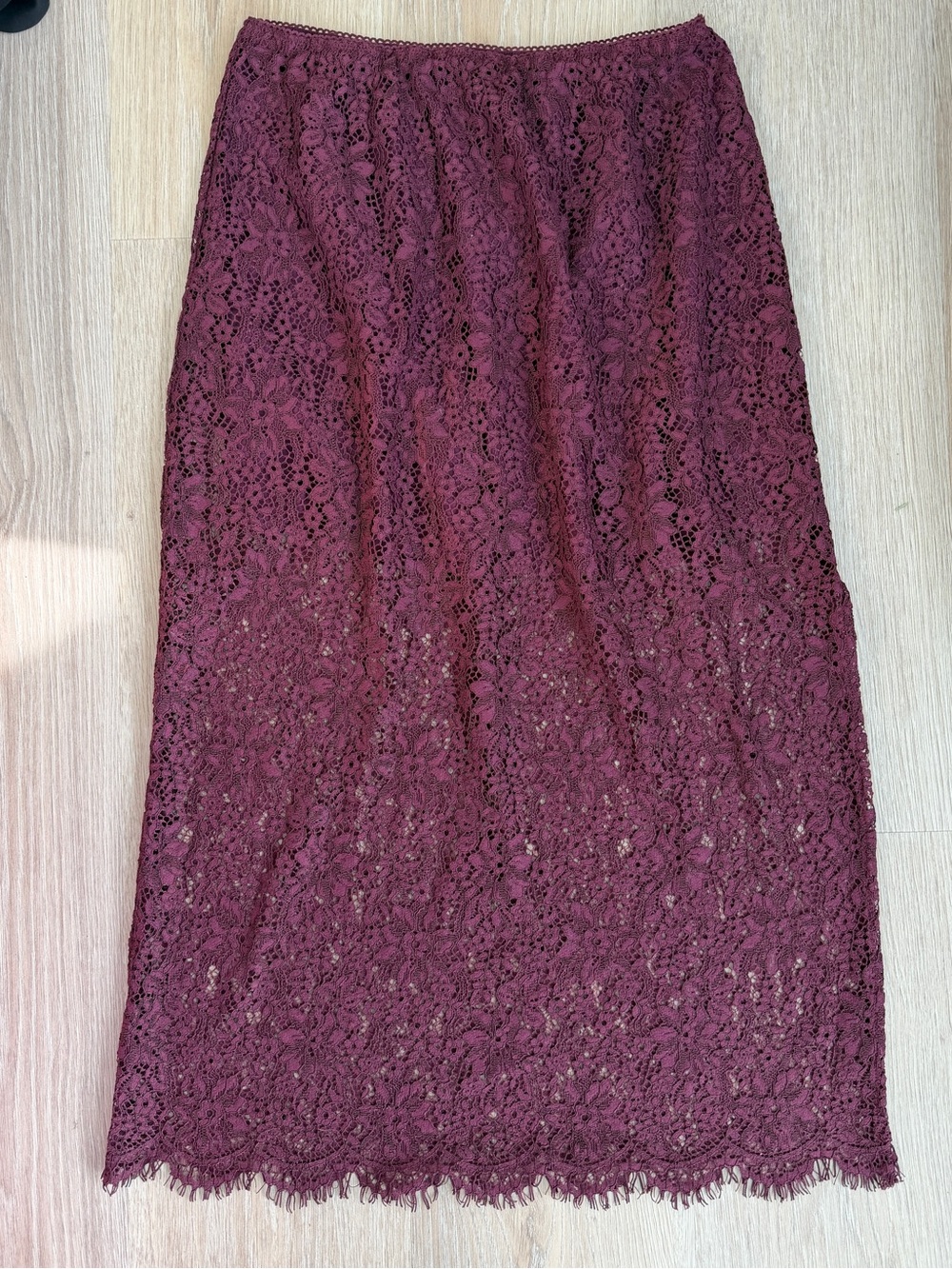GAP Burgundy Floral Lace Midi Skirt